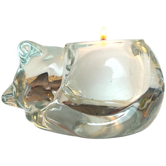 2 Items: INDIANA GLASS Cat Votive Candle Holder & NWT Kitty Ribbon Feline Meow - Picture 2 of 12